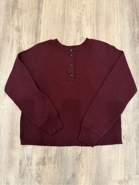 Old Navy Small Burgundy Waffle Knit Henley Pullover Sweater Top